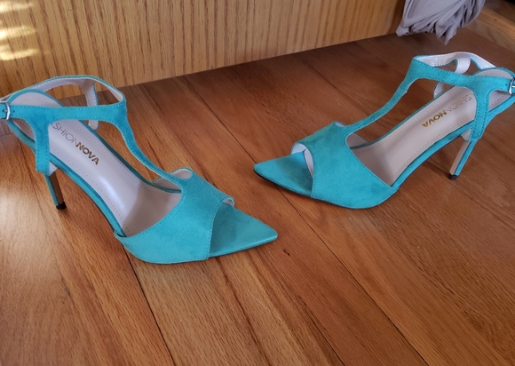 teal open toe heels